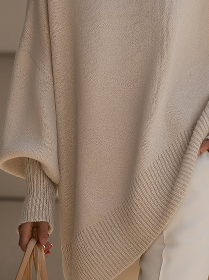 Ladies Luxe Knitted Jumper with Round Neck and Asymmetrical Hem
