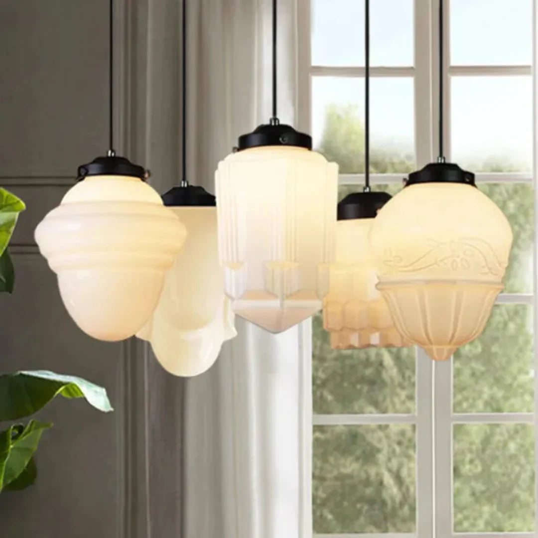 Vintage Geometric Pendant Light in Matt Glass with LED