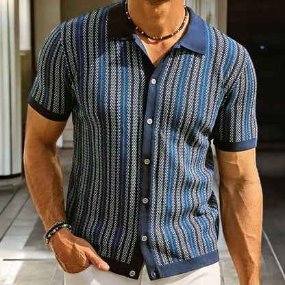 Camicia da uomo a maniche corte con motivo a spina di pesce, per uno stile casual