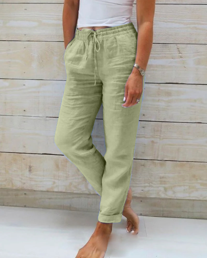 Linen Trousers for Women with Elastic Waist and Comfortable Fit