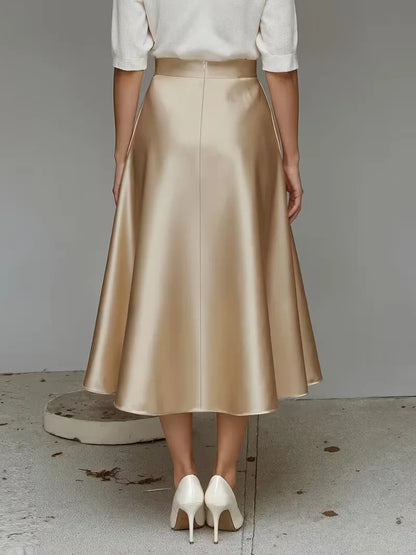 Jupe midi en satin à taille haute
