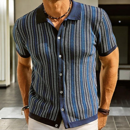 Camicia da uomo a maniche corte con motivo a spina di pesce, per uno stile casual