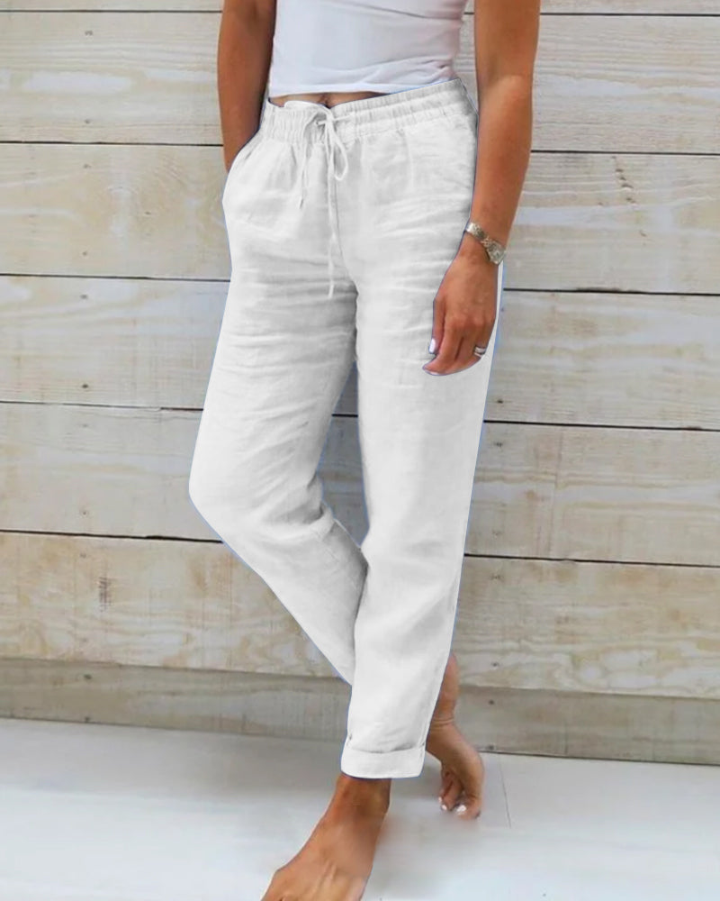 Linen Trousers for Women with Elastic Waist and Comfortable Fit