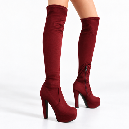 Ladies' Elegant Over-the-Knee Boots with Block Heel and Platform Sole