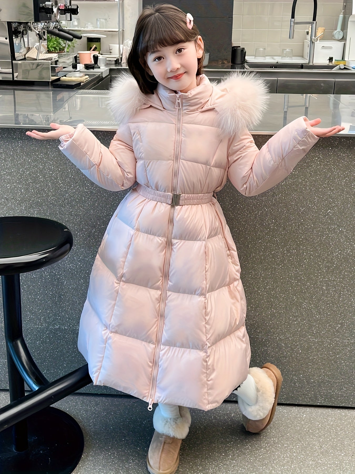 Cotton Winter Coat for Girls, Puffer Jacket with Long Sleeves and Hood - Fiona