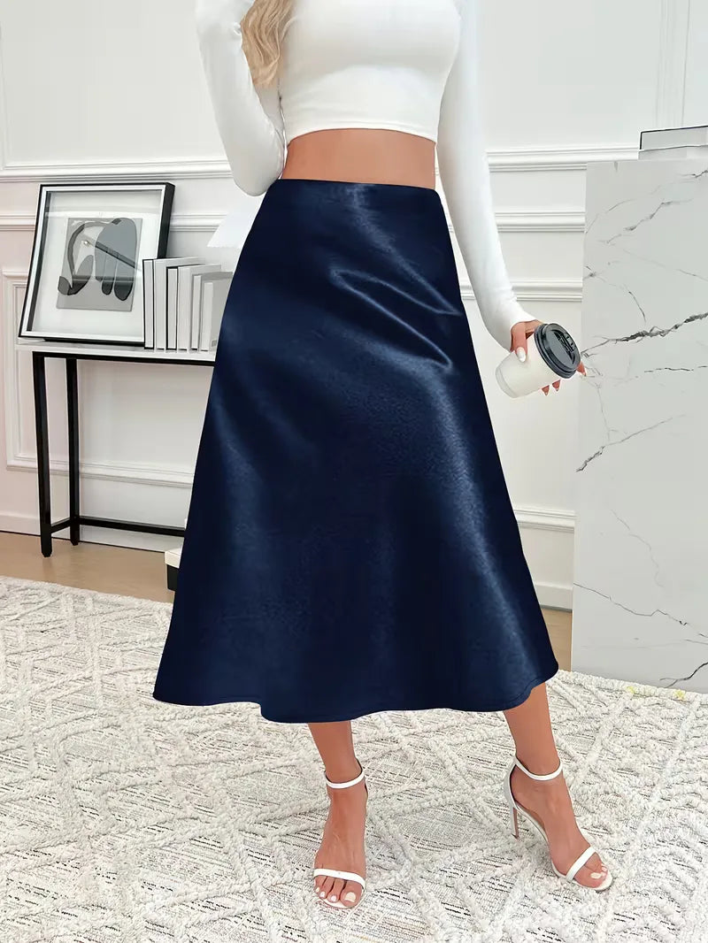 Jupe midi en satin à taille haute