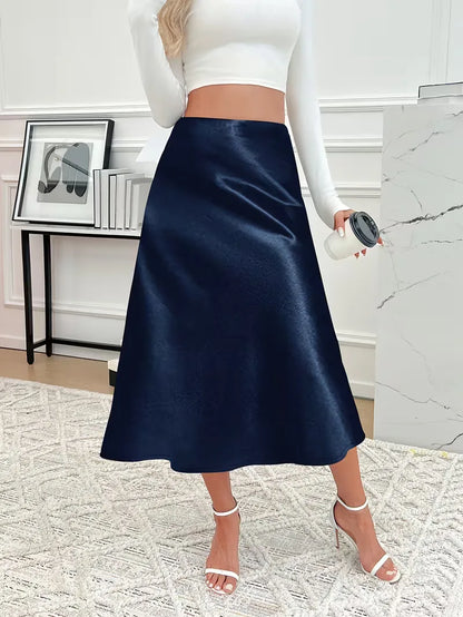 Jupe midi en satin à taille haute