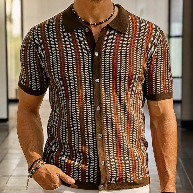 Camicia da uomo a maniche corte con motivo a spina di pesce, per uno stile casual