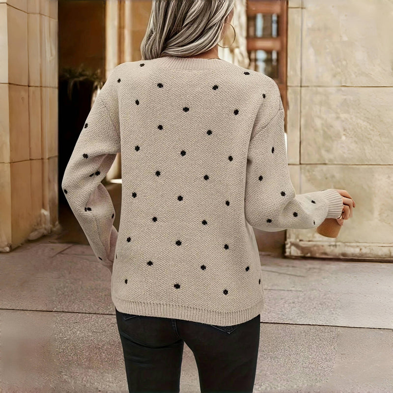 Knitted Jumper with Dots and Round Neck Warm and Soft for Women