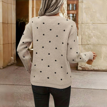 Knitted Jumper with Dots and Round Neck Warm and Soft for Women