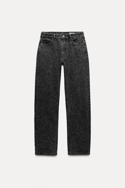 High Waist Glitter Wide Leg Jeans for Women