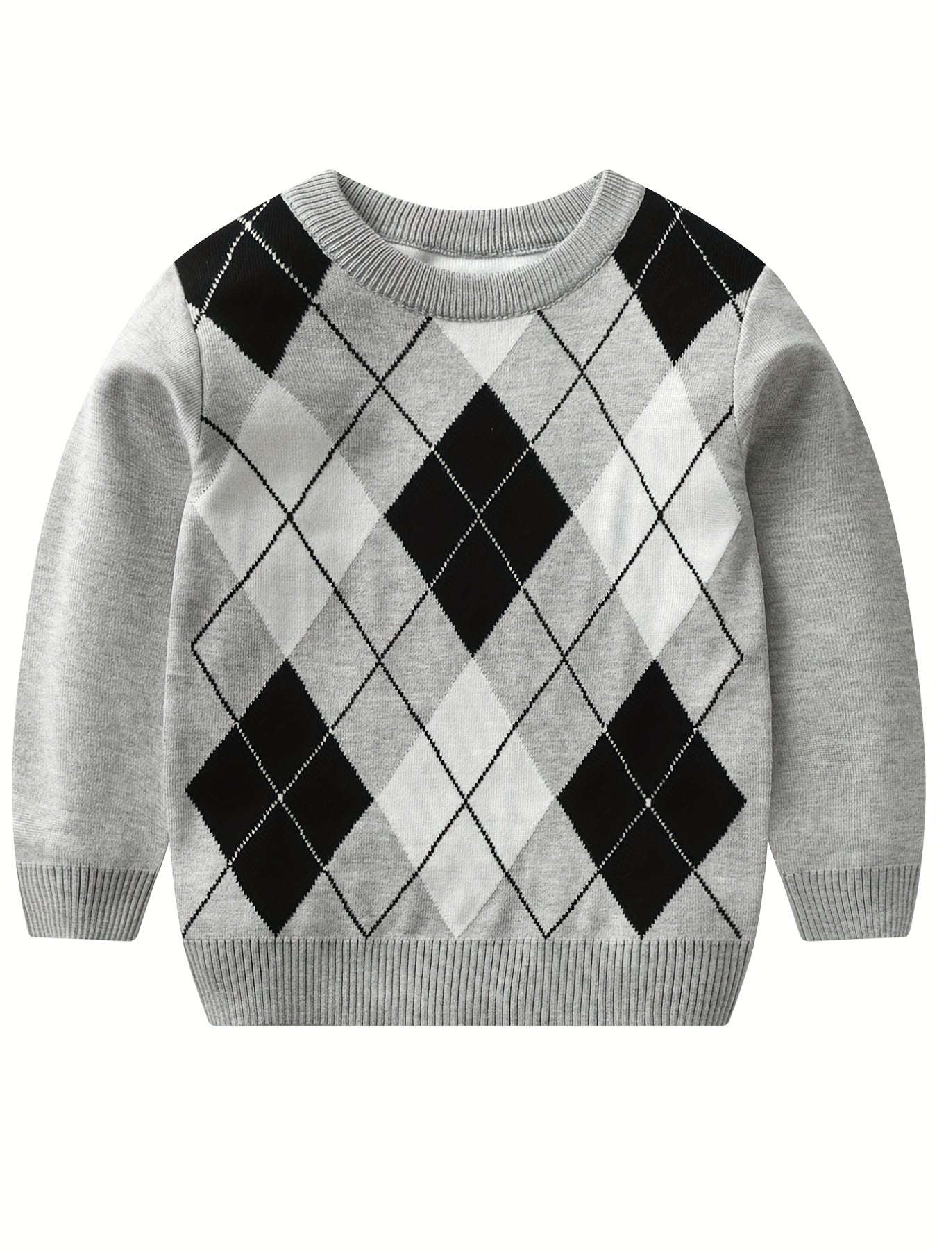 Boys' Long Sleeve Knitted Sweater with Argyle Pattern - Alvino