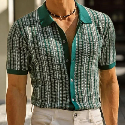 Camicia da uomo a maniche corte con motivo a spina di pesce, per uno stile casual