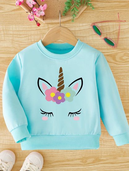 Girls' sweatshirt with unicorn print and round neck - Halina