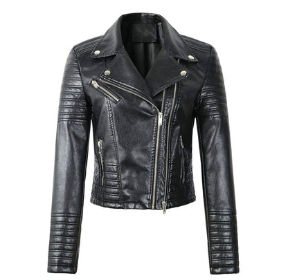 Black Leather Women's Jacket with Zip Pockets