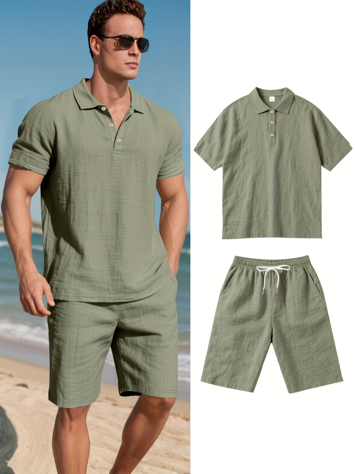 Leinen-Polohemd und Shorts für Herren – Bequem und lässig an warmen Tagen