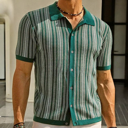 Camicia da uomo a maniche corte con motivo a spina di pesce, per uno stile casual