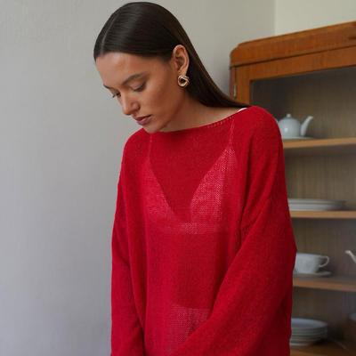 Ladies' Airy Fine Knit Jumper with Wide Sleeves