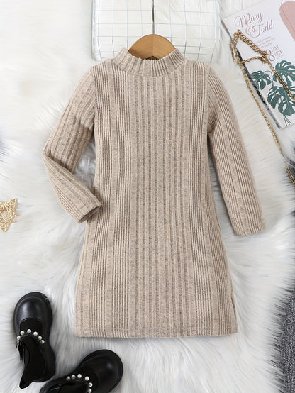 Girls' Long Casual Knitted Thermal Jumper with Round Neck for Winter - Jennida