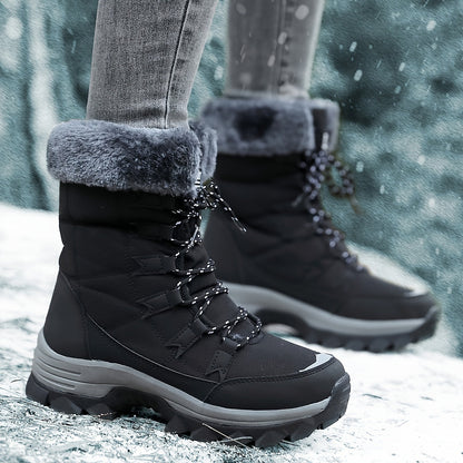 Ladies Waterproof Snow Boots with Faux Fur Trim and Laces