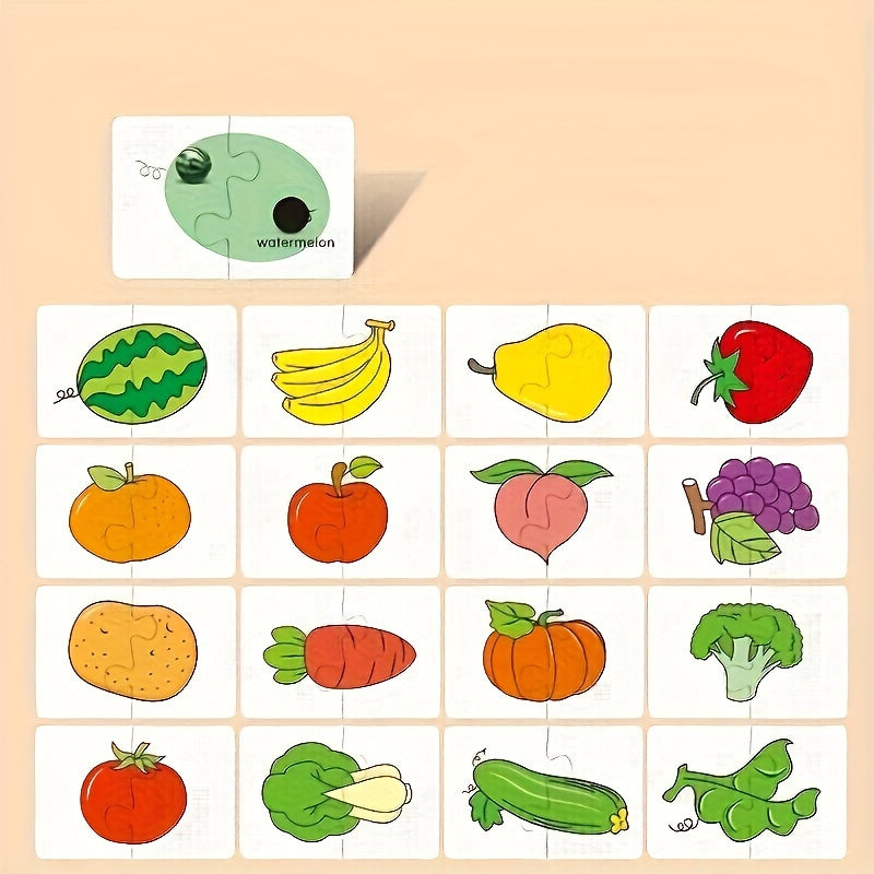 Educational Puzzle Set for Children – 16 Pieces with Fun Images of Professions, Vehicles, and Vegetables