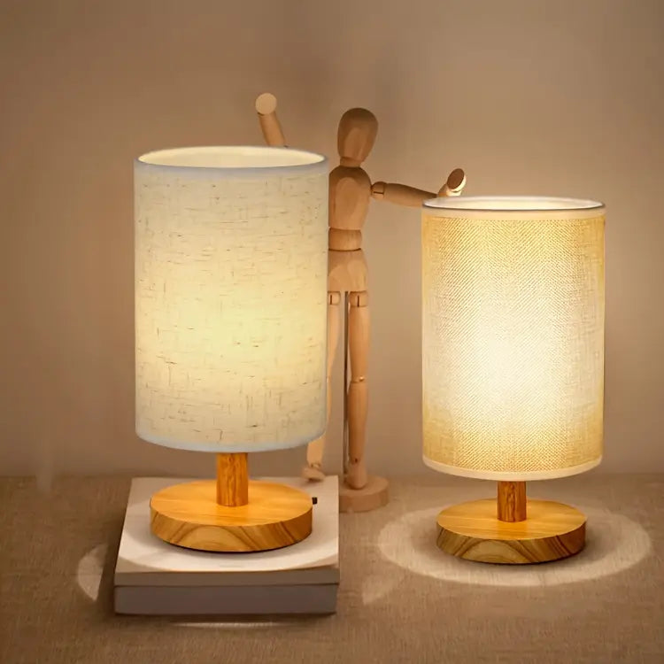 Minimalist Table Lamp with Wooden Base and Fabric Shade for Ambient Light