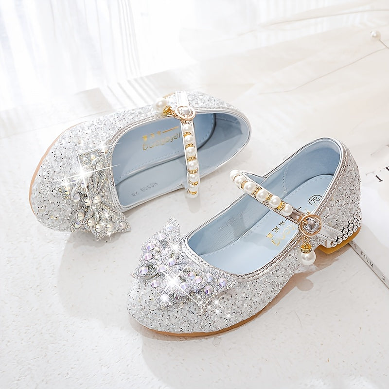 Elegante, mit Pailletten und Perlen verzierte, rutschfeste Schleifen-Schuhe für Mädchen – Emmy