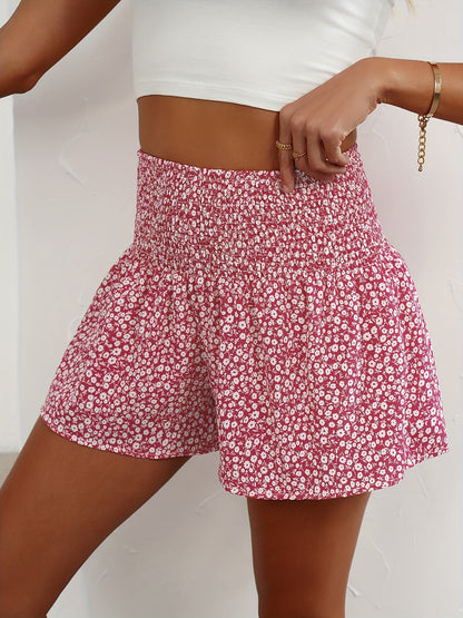 Leichte Damenshorts für den Sommer mit Blumenmuster und bequemem elastischem Bund
