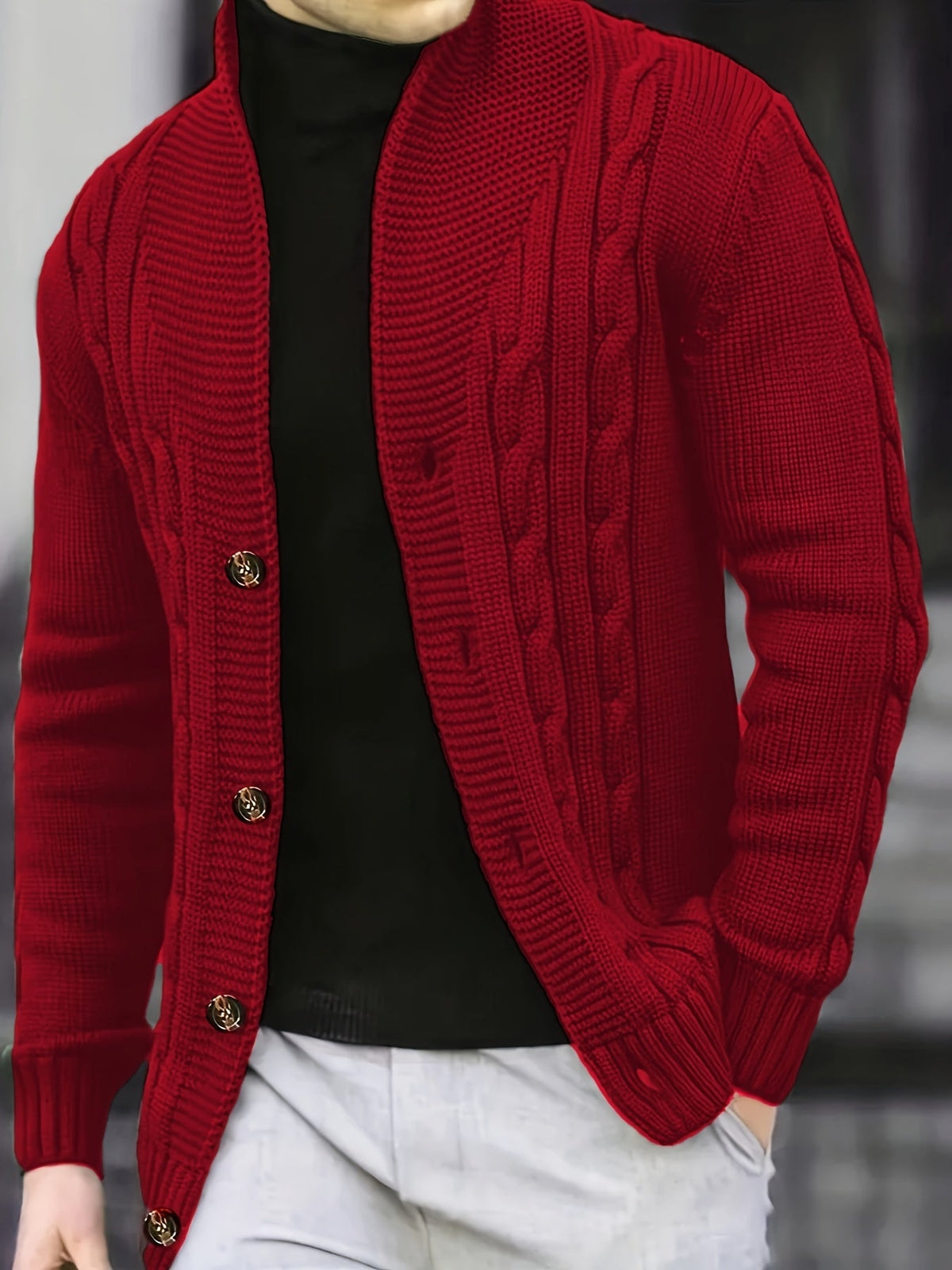 Men's Cable Knit Cardigan with V-Neck – Comfortable and Versatile