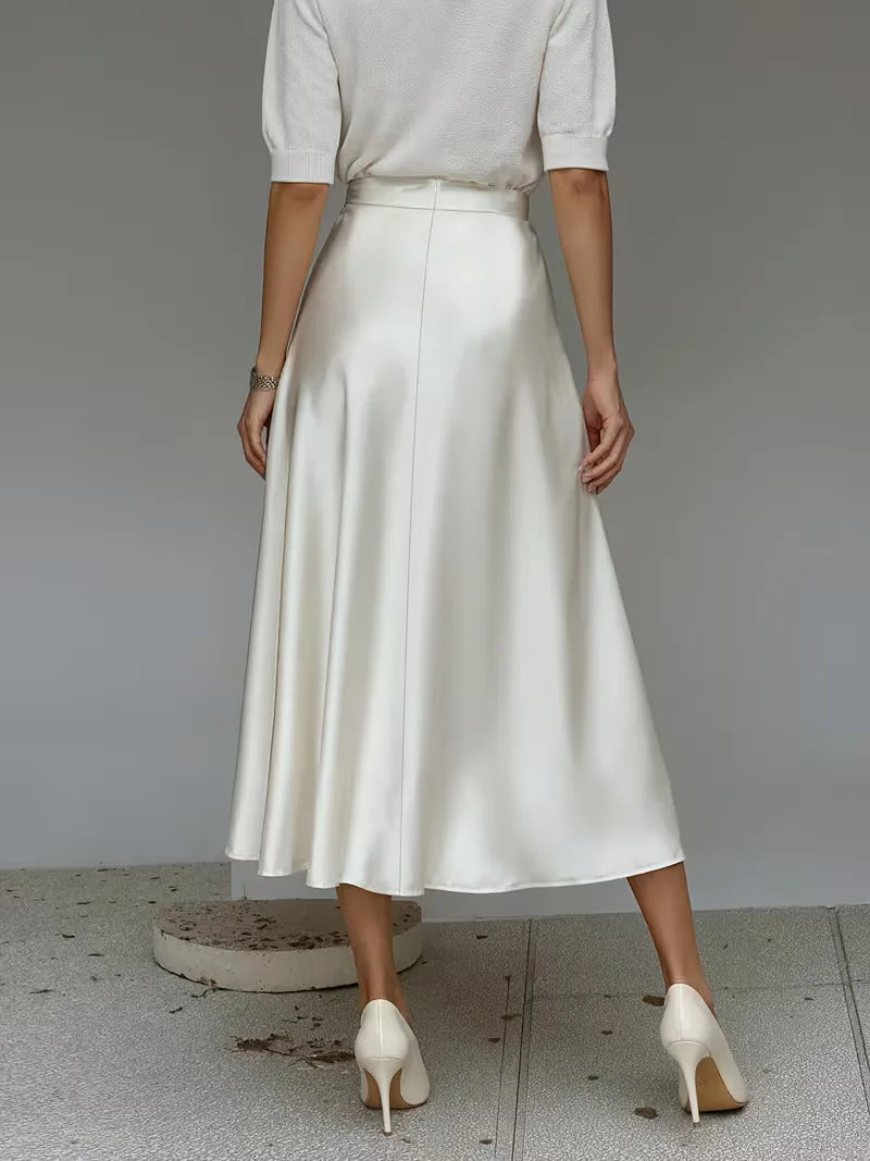 Jupe midi en satin à taille haute