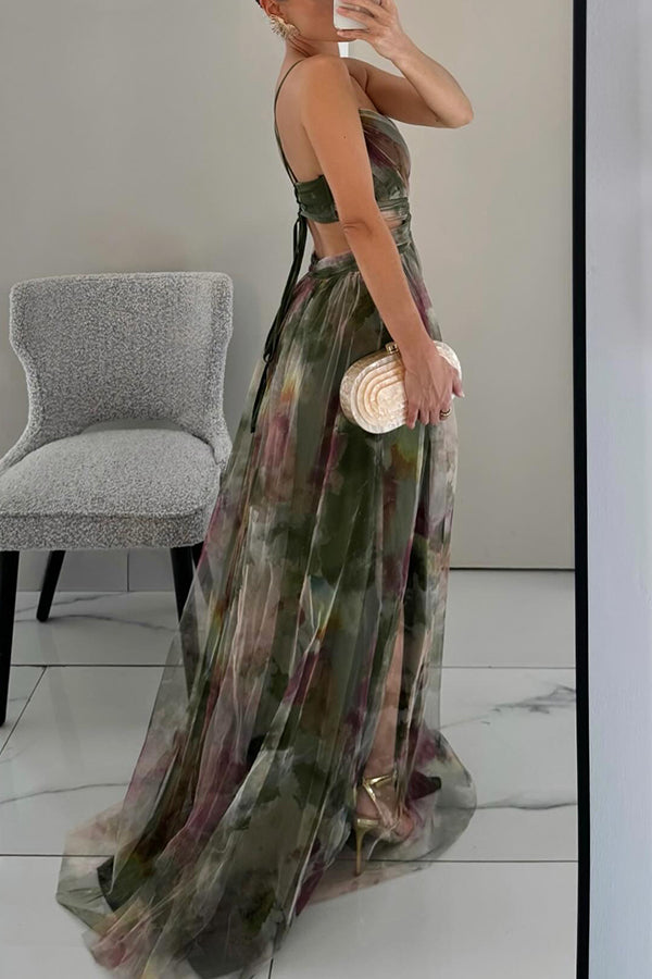 Ladies' Multi-Colored Maxi Dress with V-Neck