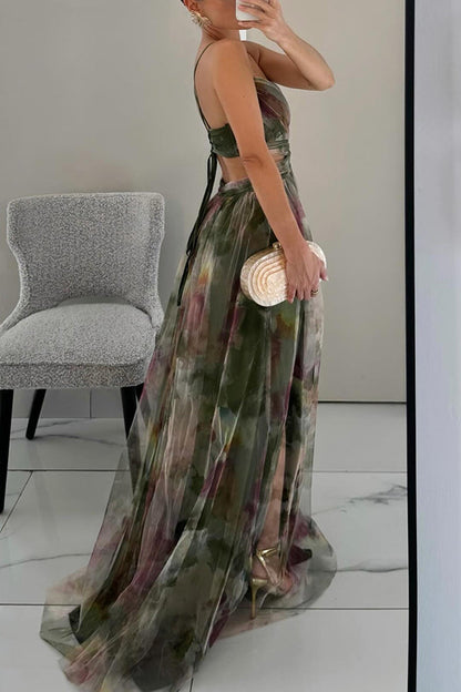 Ladies' Multi-Colored Maxi Dress with V-Neck