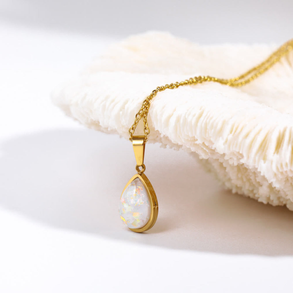 18K Opal Drop Pendant Necklace