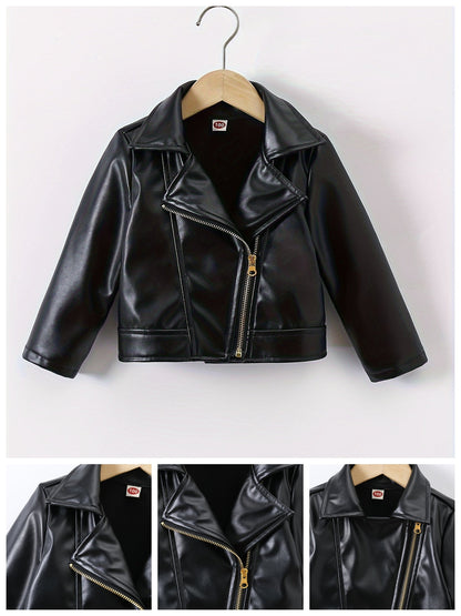 PU Leather Reversed Collar Asymmetrical Zip Jacket for Spring and Autumn - Zaira