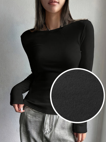 Ladies' Thermal Long Sleeve Top for Autumn and Winter – Comfortable and Warm Basic Item