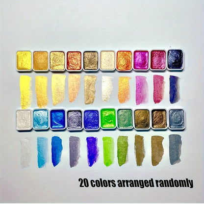 Parelmoerachtige aquarelverfset – 20 kleuren in vaste vorm voor schilderen en kalligrafie