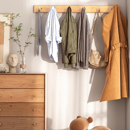 Bamboo Wall Coat Rack with Metal Hooks – Space-Saving Coat Rack without Drilling
