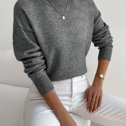 Camisola de malha para senhora, de gola subida e manga comprida, para o outono e o inverno