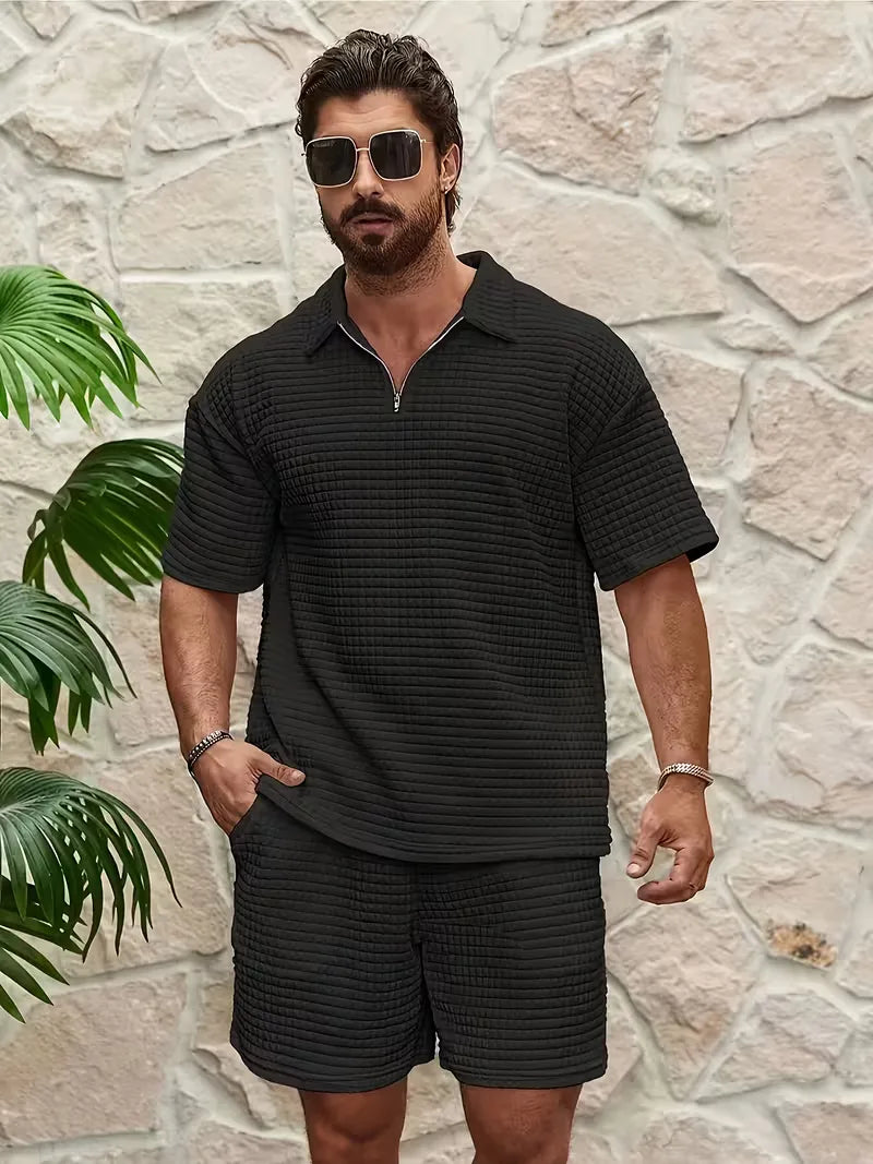 Ensemble avec col en V et texture