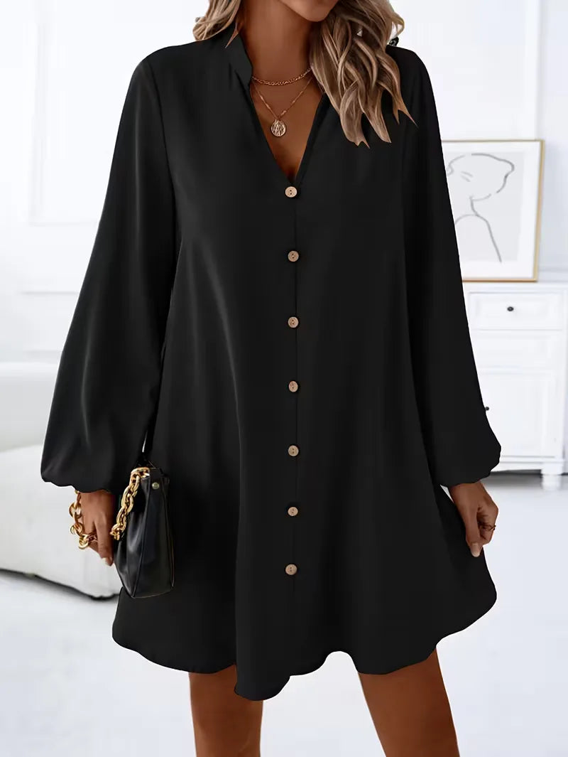 Robe chemise avec col en V et manches longues