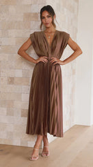 Ilse - Vestido midi plisado refinado con escote en V