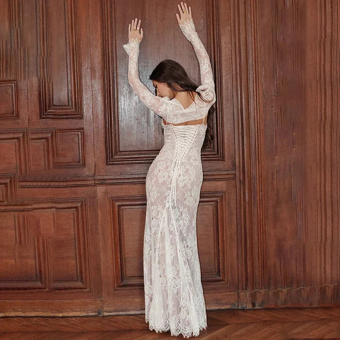 Maxi Dress with Cord and Lace - Ariella