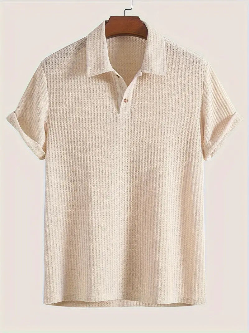 Polo casual da uomo con motivo a coste e comfort traspirante per l'estate