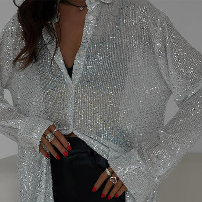 Transparent Party Blouse with Sequins for Women