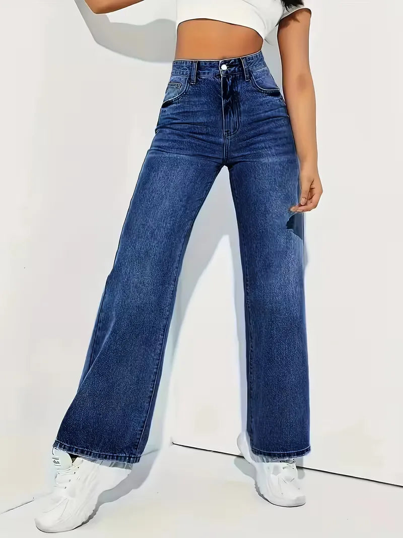 High-waisted straight jeans