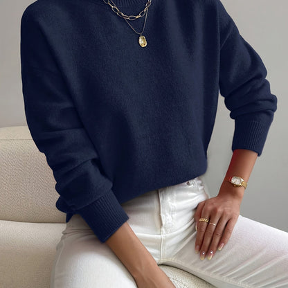 Ladies' Knitted High Neck Jumper with Long Sleeves for Autumn Winter