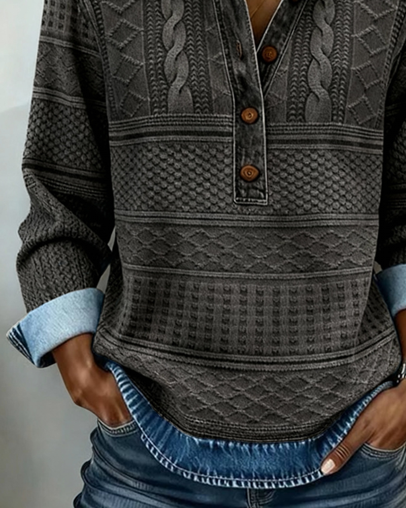 Ladies' Classic Knitted Jumper with Shirt Collar and Buttons