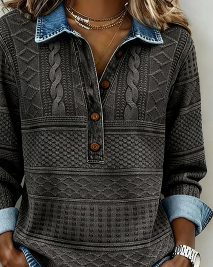 Ladies' Classic Knitted Jumper with Shirt Collar and Buttons