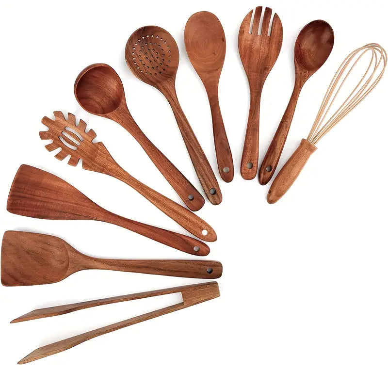 Set de utensilios de cocina de madera de teca - Duradero - Elegante - Funcional