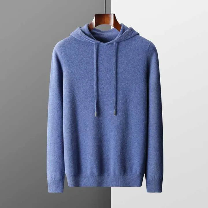 100% Cashmere Hoodie with Hood and Drawstring
